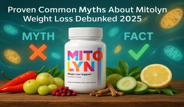 Mitolyn supplement bottle with natural ingredients and myth vs fact visuals 2025