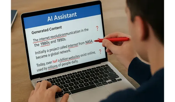 Professional editing AI writing tool draft on laptop