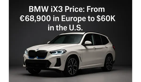 BMW iX3 studio image with pricing overlay