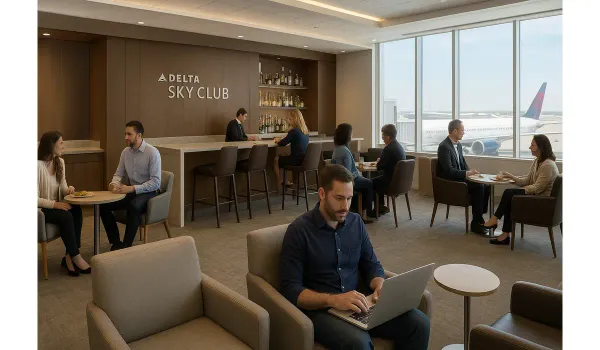 Delta Airlines Lounges (Sky Clubs) interior with travelers