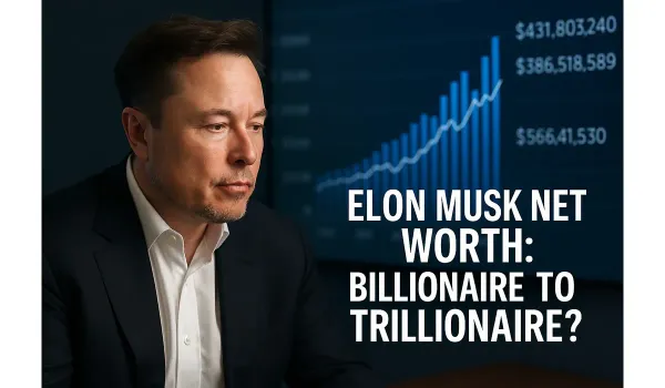 Elon Musk examining net worth financial data