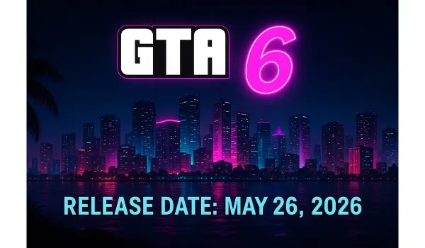 GTA 6 Release Date over neon Vice City skyline with release date May 26, 2026