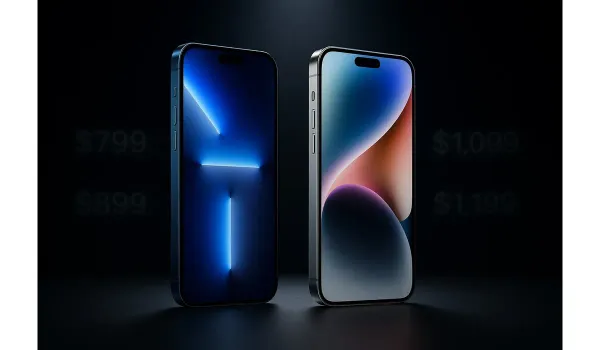 Ultra-realistic render of iPhone 17 and iPhone 17 Pro Prices on Apple event stage with spotlight and glowing price tags.