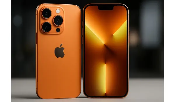 iPhone 17 Pro Max front and back in Cosmic Orange.