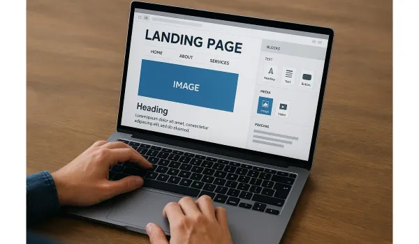 landing page tools builder on laptop