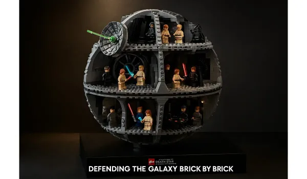 LEGO Star Wars Death Star 2025 diorama set under dramatic lighting
