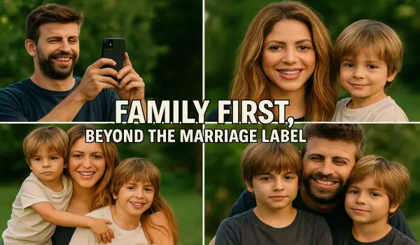 Shakira smiling at a public event with text overlay