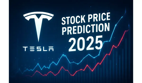 Tesla stock chart illustration with futuristic market trends for 2025 (1)