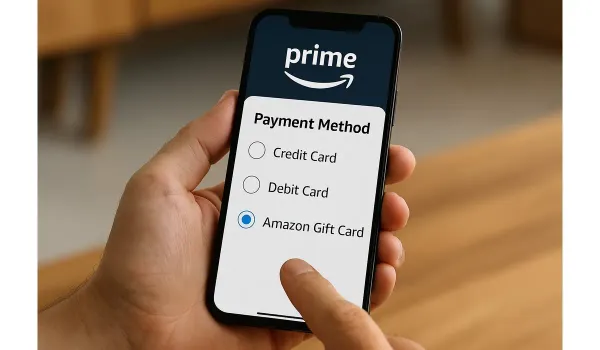 User selectingAmazon Prime Update Payment Method on smartphone.