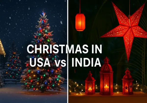 Christmas in USA vs India showcasing festive traditions and decorations.