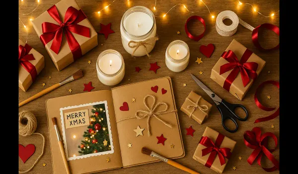 DIY Christmas gift ideas Indians are loving in 2025 — cozy handmade crafts and gifts on table.