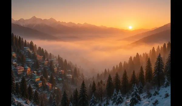 Magical hill stations in India with snow and sunrise view.
