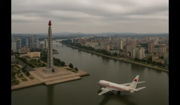 Pyongyang skyline representing political climate North Korea tourism.