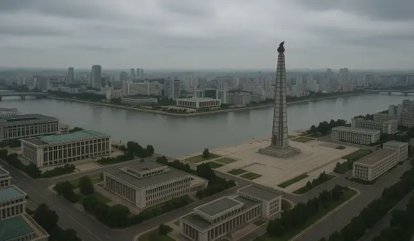 Pyongyang city skyline representing can tourists travel to North Korea.