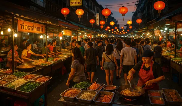 Bangkok night market showcasing one of the best cities for street food.