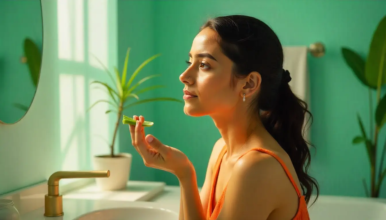 Aloe vera gel applied to scalp for reducing hair fall.