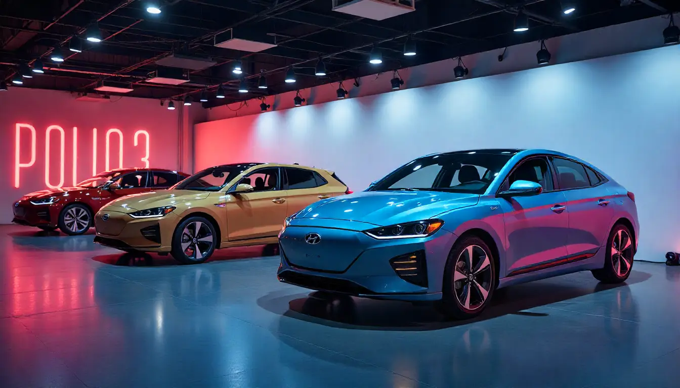 The best electric cars of the year displayed in a modern showroom.