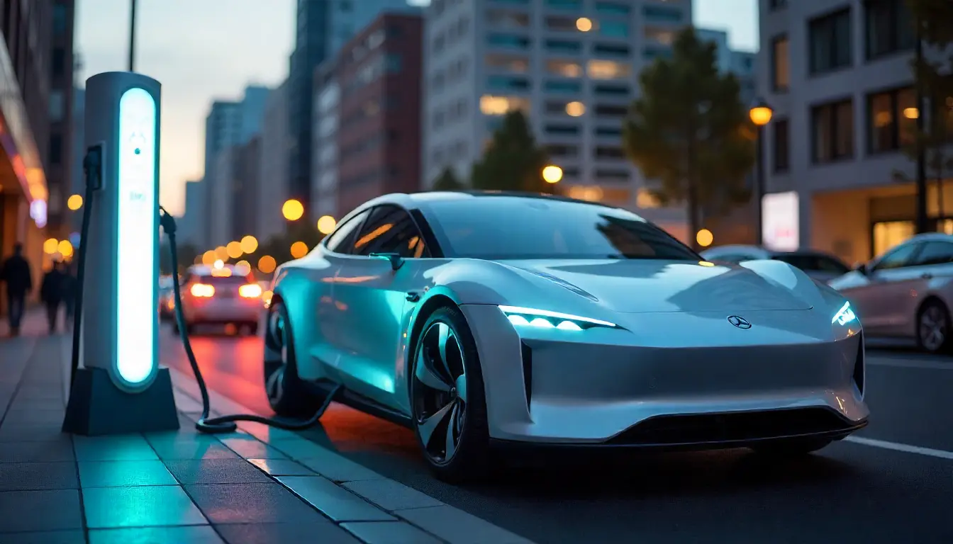 Electric vehicle charging at a modern station representing EV market growth.