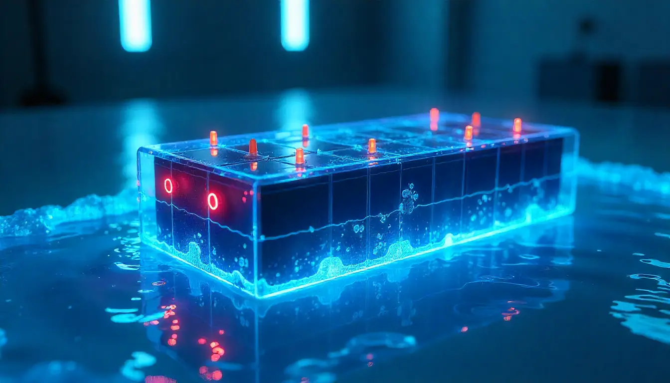 Advanced electric vehicle battery concept with futuristic design and glowing cells