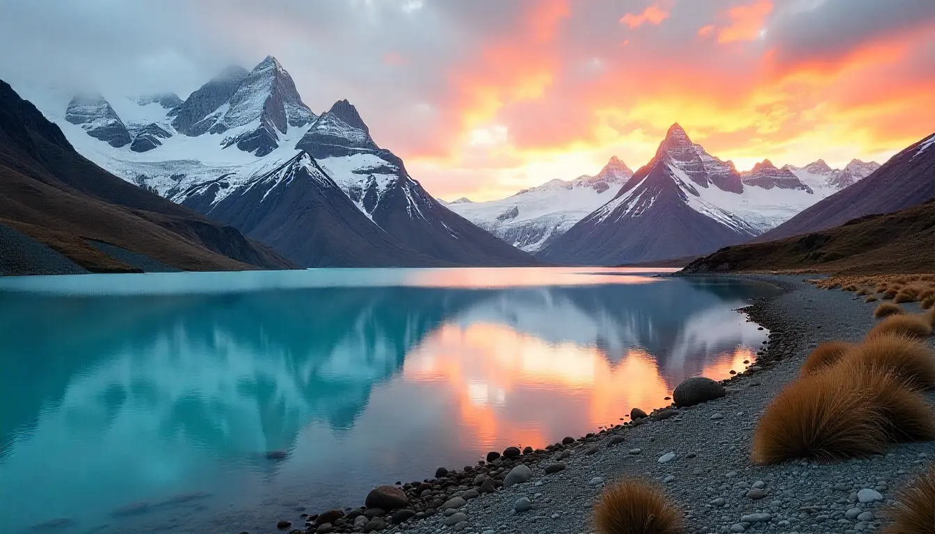 Towering granite peaks and glaciers in Patagonia, South America.