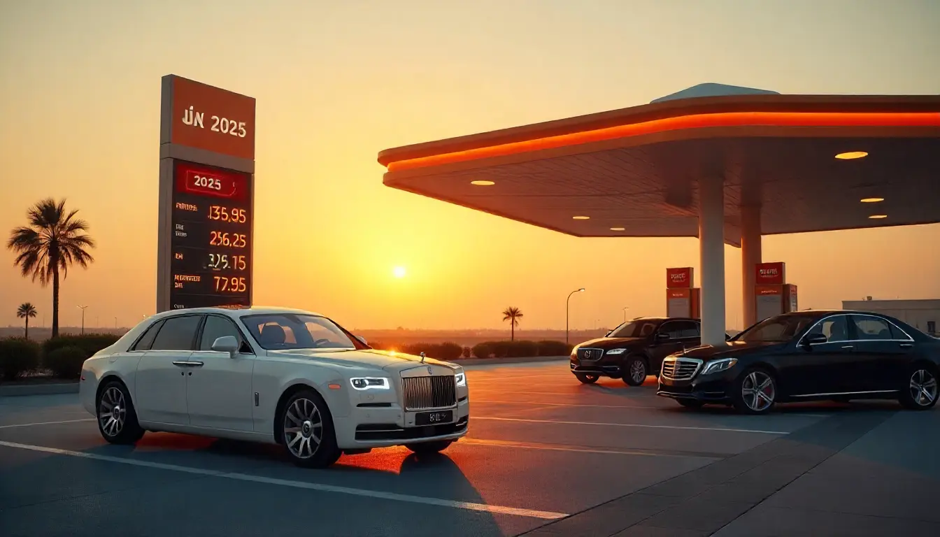 UAE petrol station showing updated July 2025 fuel prices at the pump
