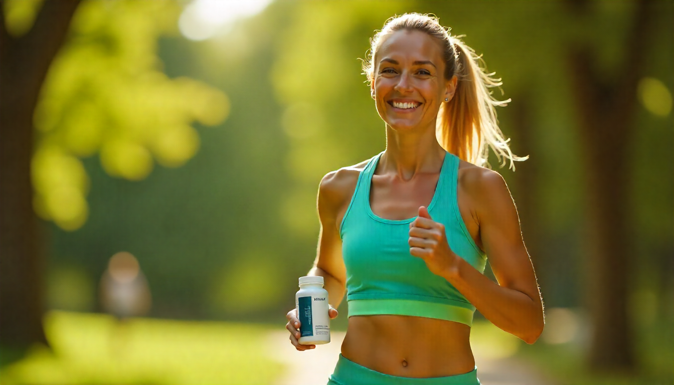 Active woman holding Mitolyn supplement bottle for best Mitolyn supplement discounts and coupon codes 2025