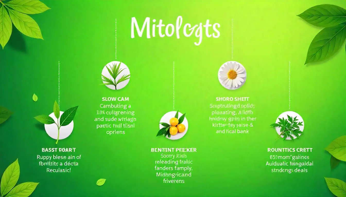 A vibrant green infographic showing various plant-based ingredients with circular images and descriptive text blocks on a leafy background.