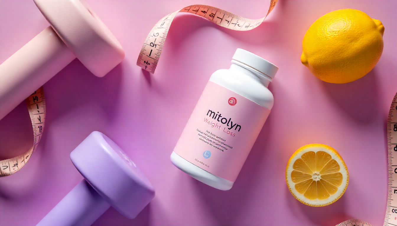 Mitolyn supplement promotional banner with healthy meal background for online purchase.