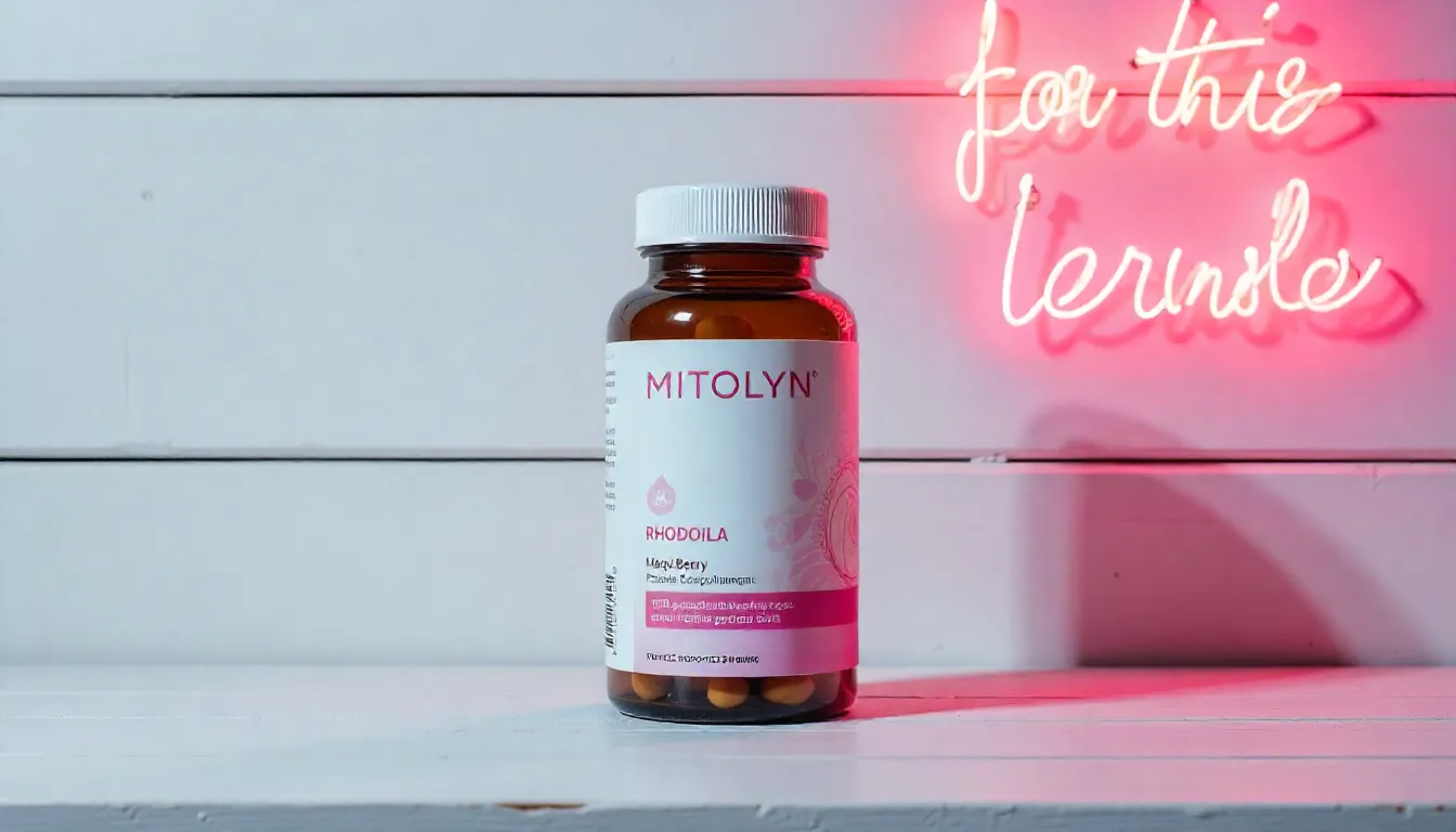 Mitolyn supplement bottle with Rhodiola and Maqui berry formula for weight loss and energy