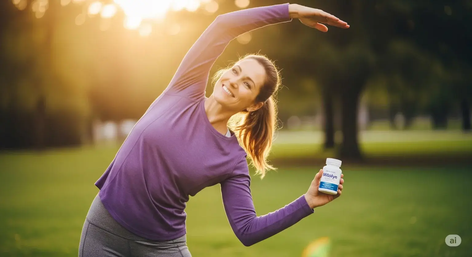 Woman exercising lightly with Mitolyn, showing Mitolyn works in a month