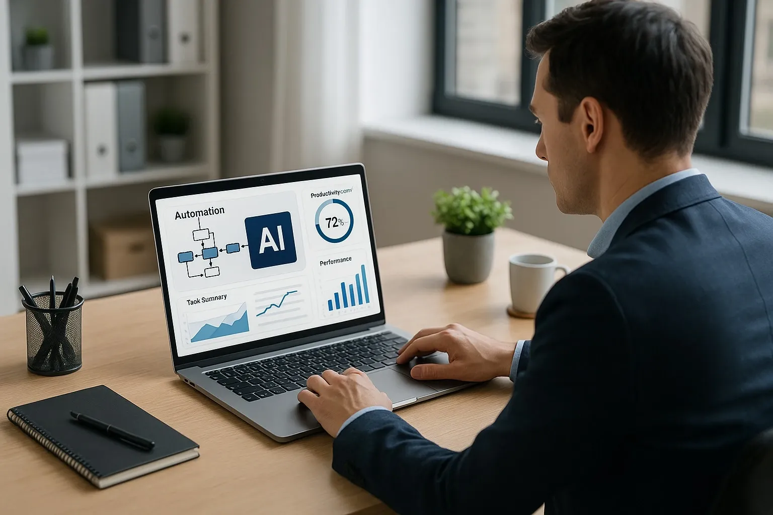 Comparison of AI writing tool and AI analytics tool on laptops.