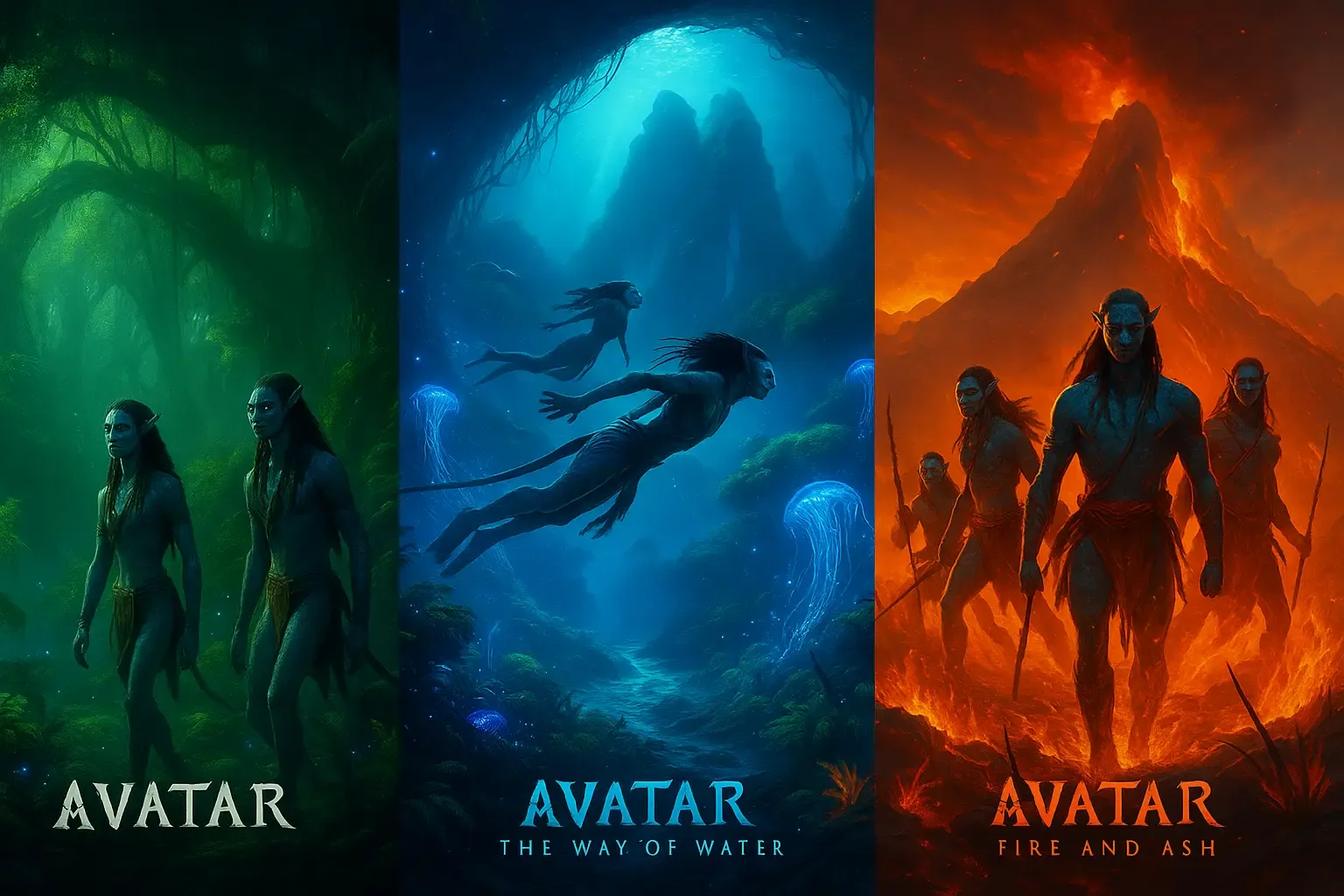 Avatar films comparison – forest, water, fire elements
