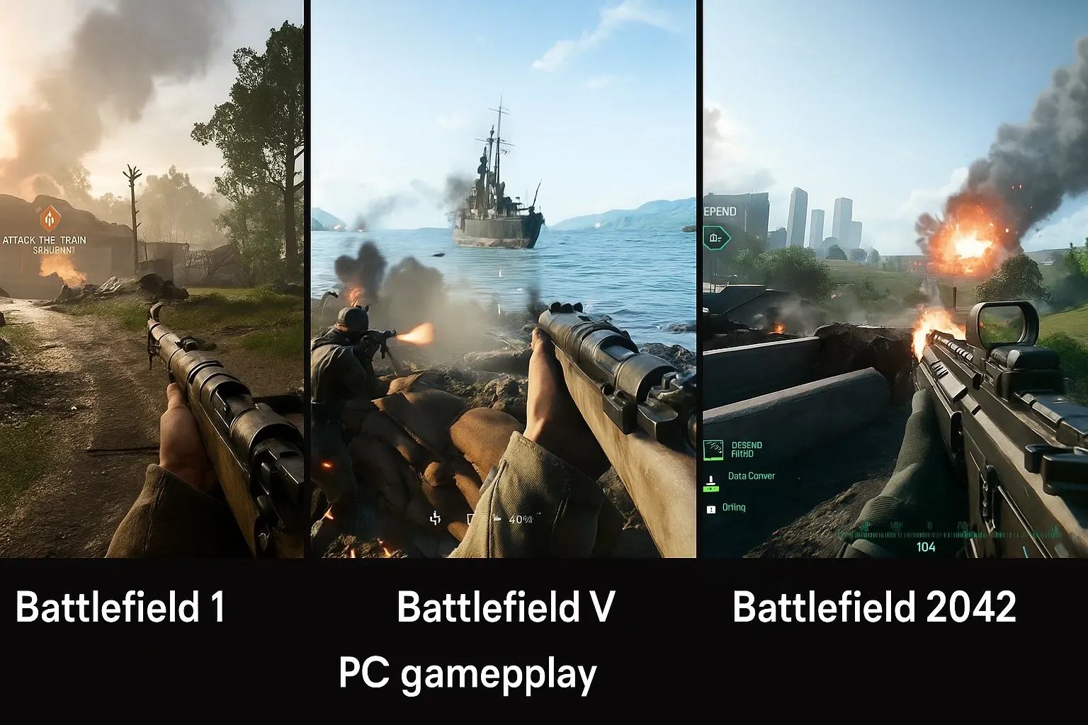 Different Battlefield games for PC compared side by side.
