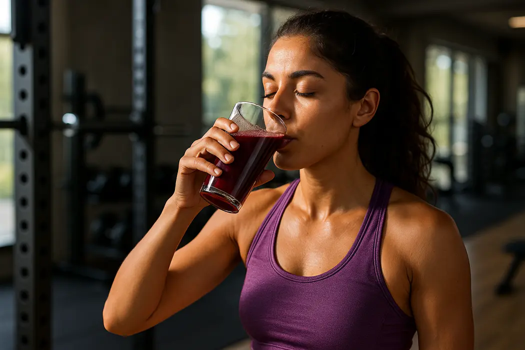 Athlete boosting energy with beetroot juice.