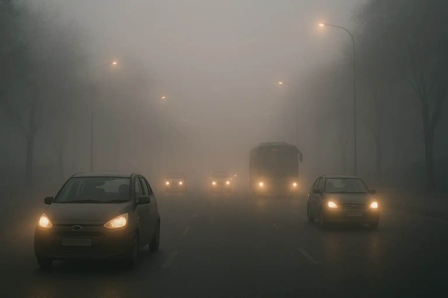 Delhi extreme cold wave predictions foggy street