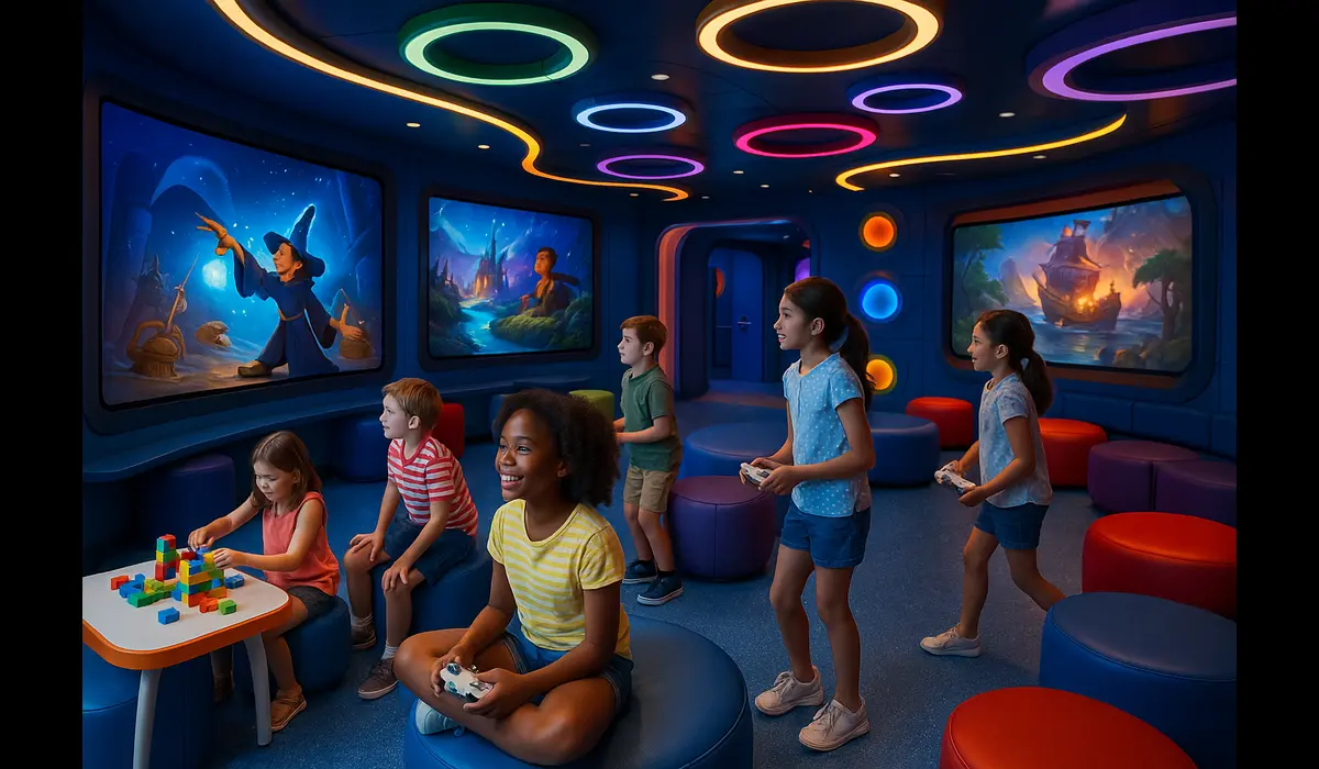 Family enjoying Disney Cruise packages dining