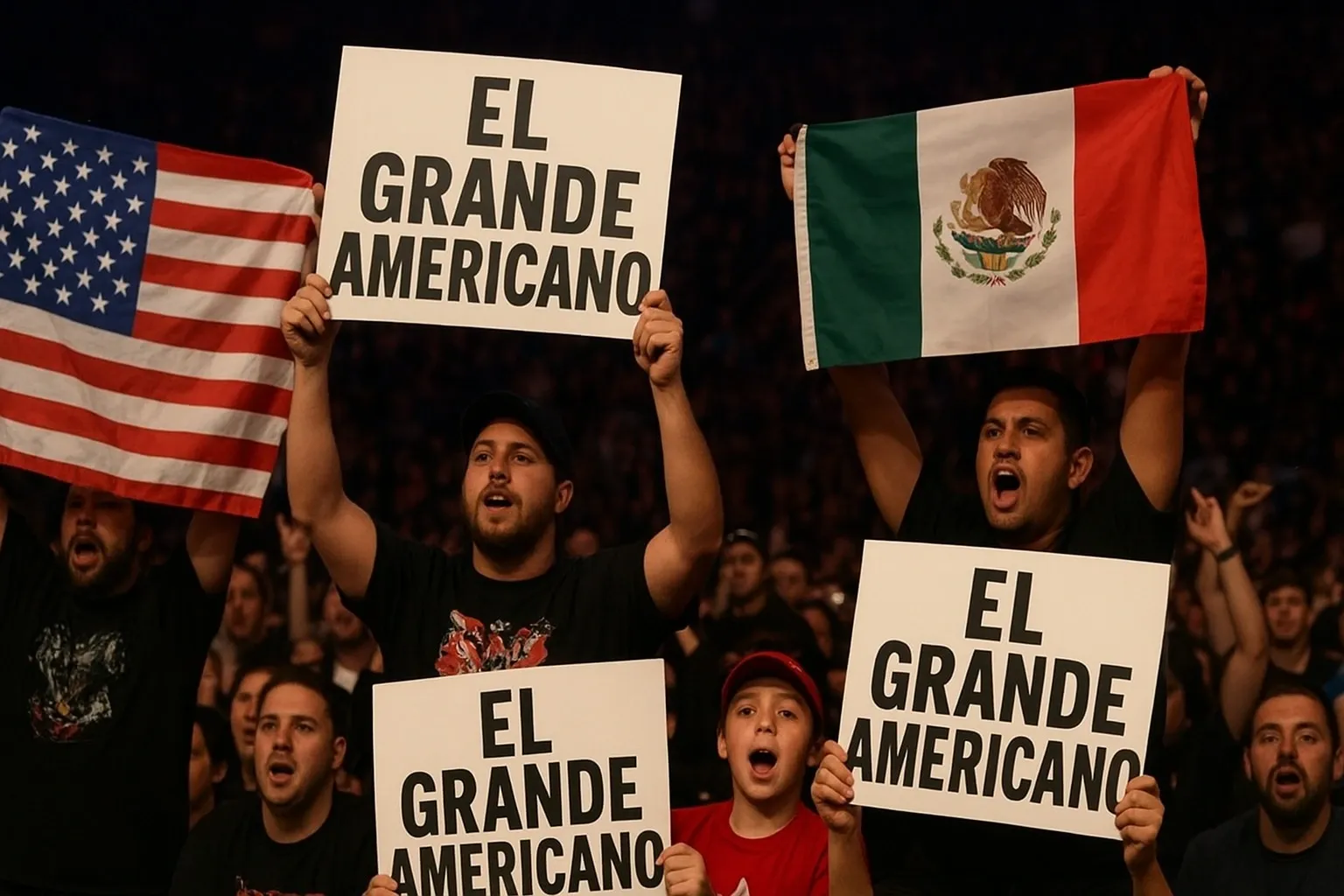 Wrestling fans cheering for El Grande Americano wrestler.