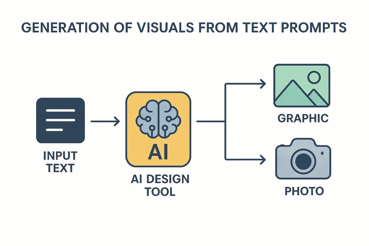 Diagram showing how AI design tools turn text prompts into ready visuals.