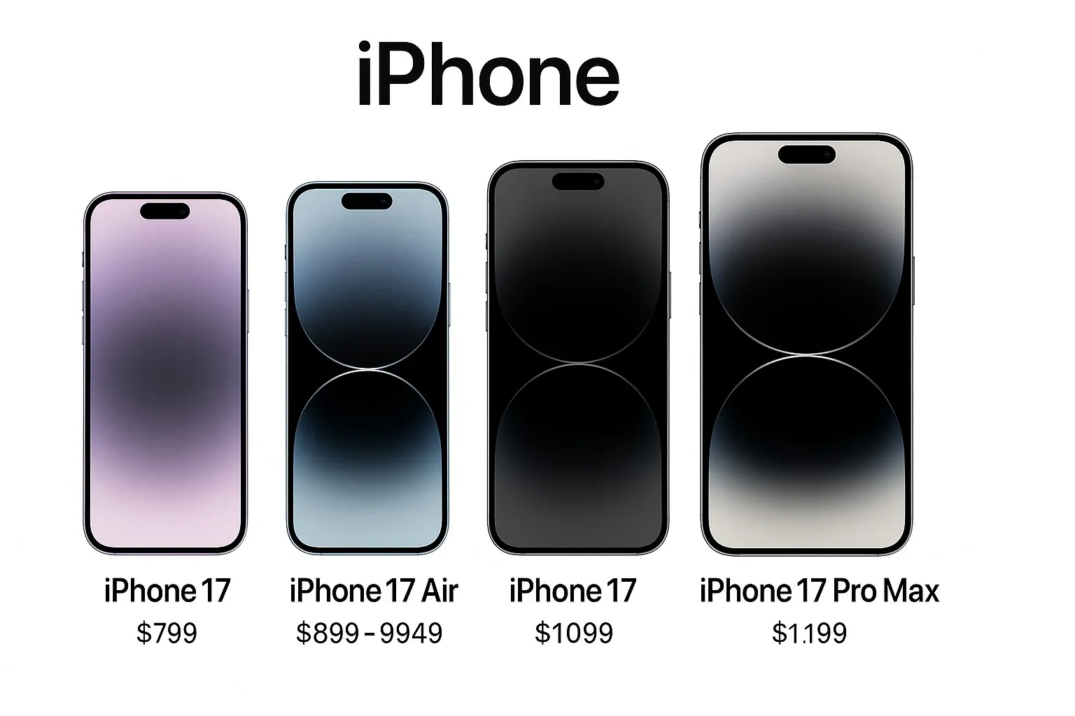 iPhone 17 lineup with estimated prices displayed in infographic style.
