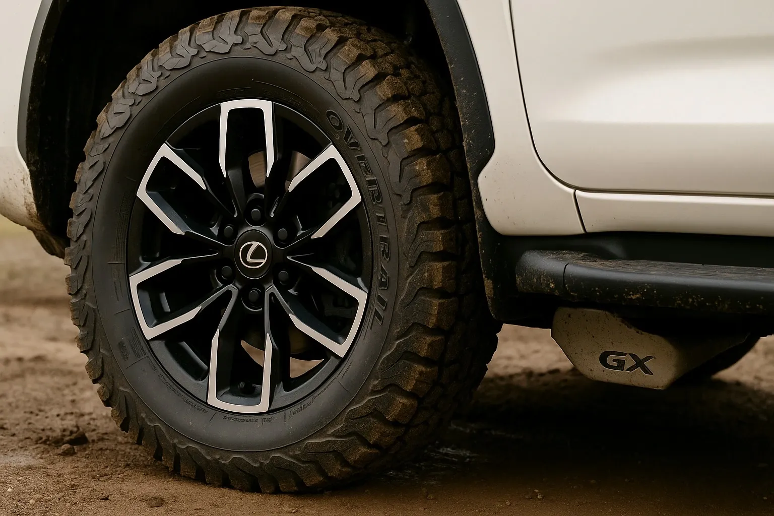 2026 Lexus GX Overtrail wheel and underbody detail.