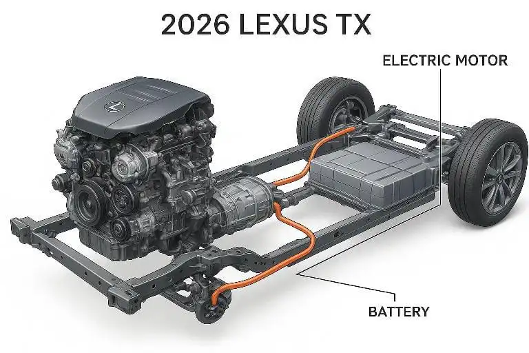 2026 Lexus TX hybrid powertrain system illustration.