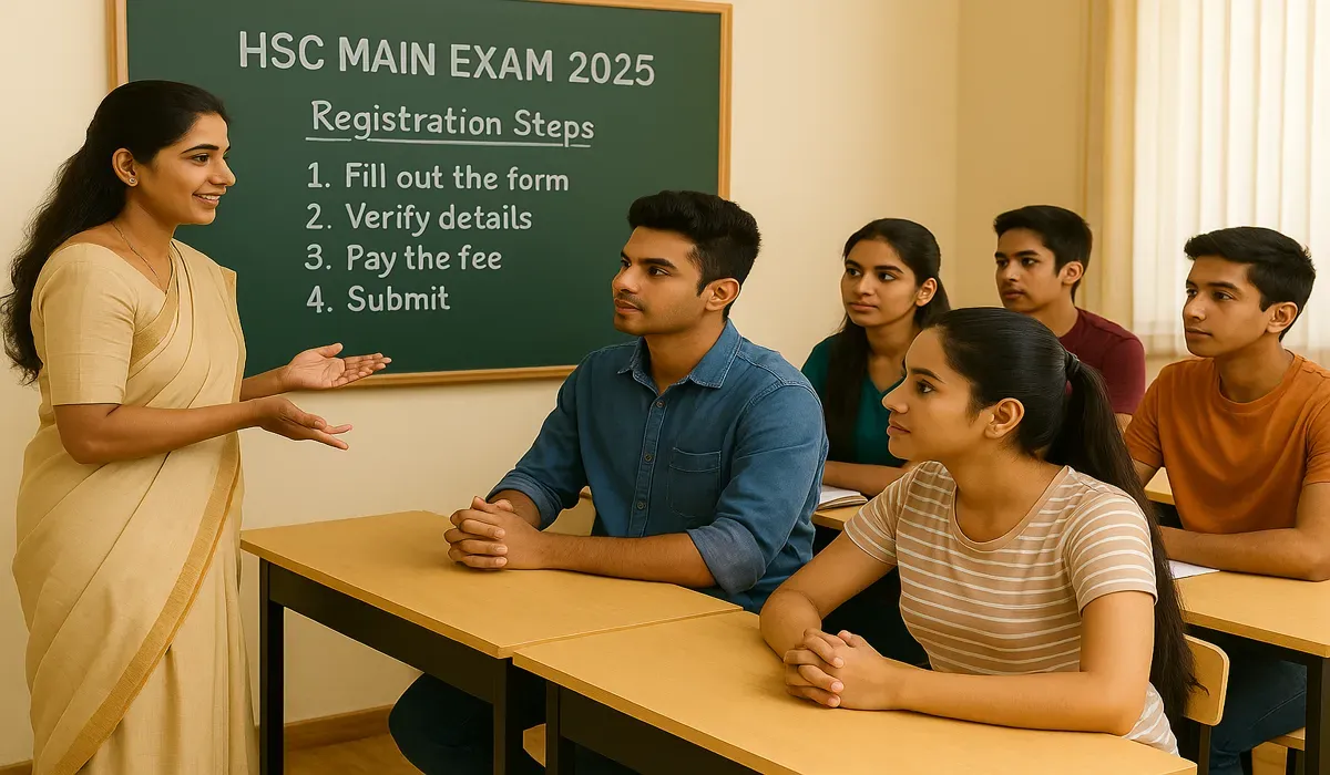 Maharashtra students filling Class 12 exam forms online in a school computer lab for 2025 board exams