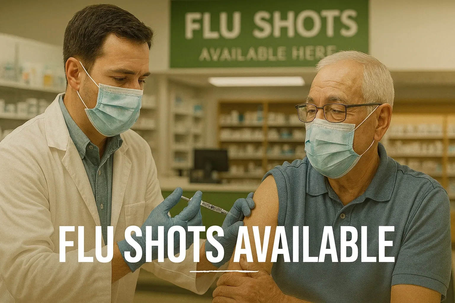 Senior in Florida receiving flu vaccine at Publix pharmacy.