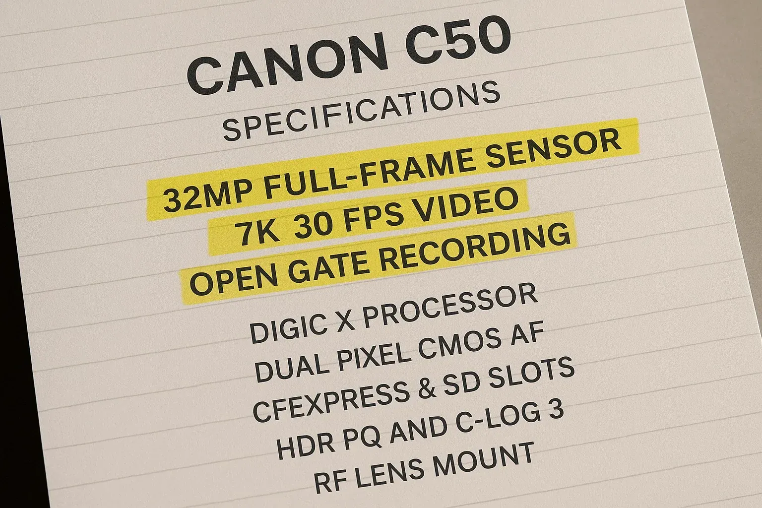 Canon C50 leak specs sheet.