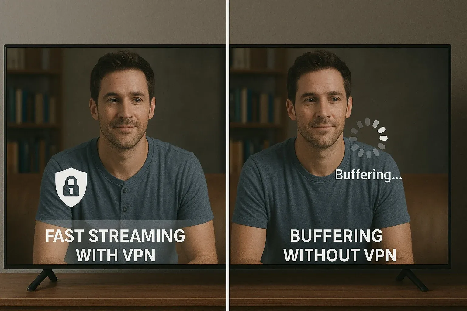 Visual comparison of streaming performance with and without a VPN.