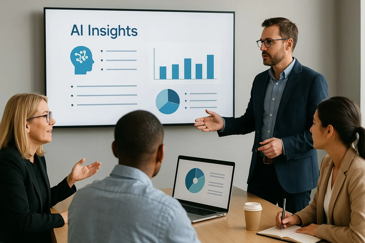 Team reviewing AI-powered data analysis results.