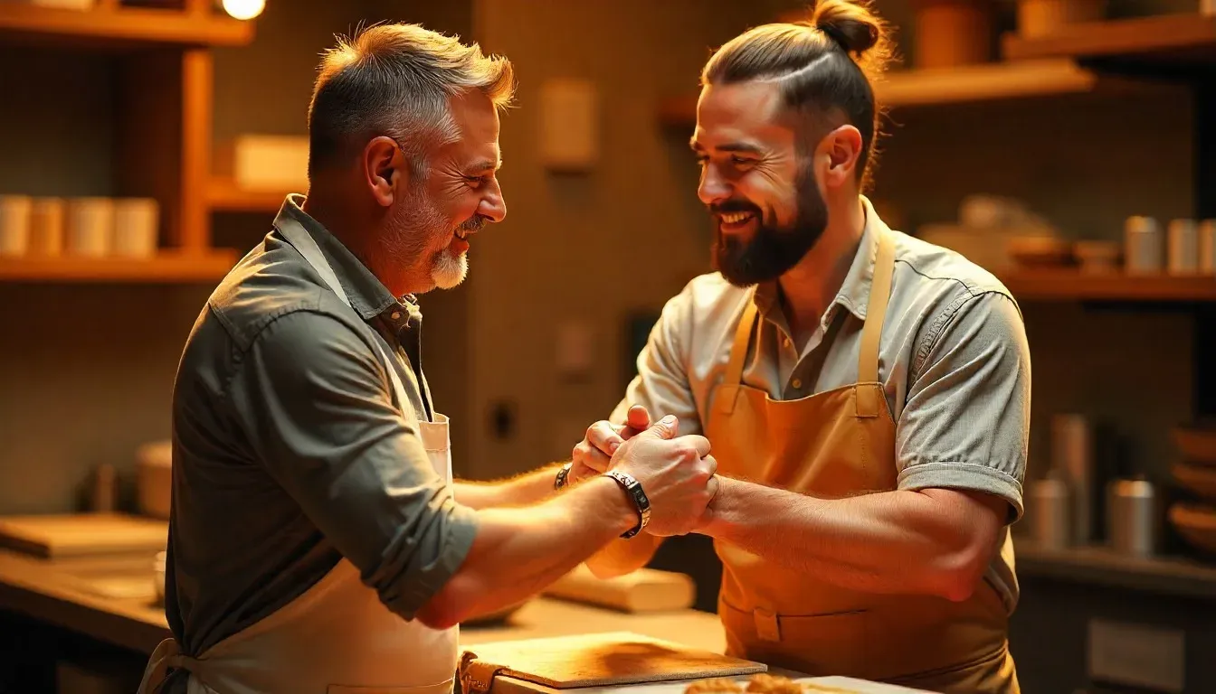 Paul Hollywood giving a contestant the iconic handshake.