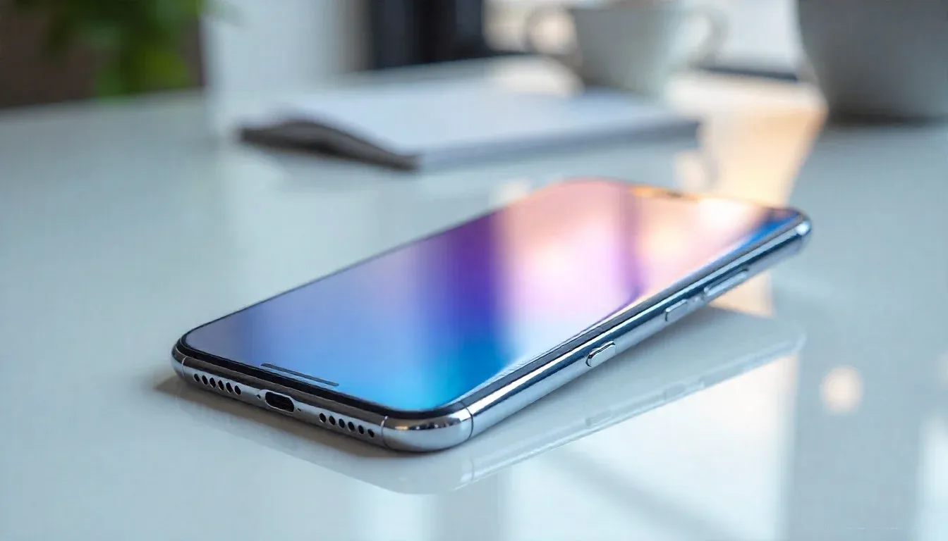 Mockup of iPhone 17 showing rumored under-display Face ID.