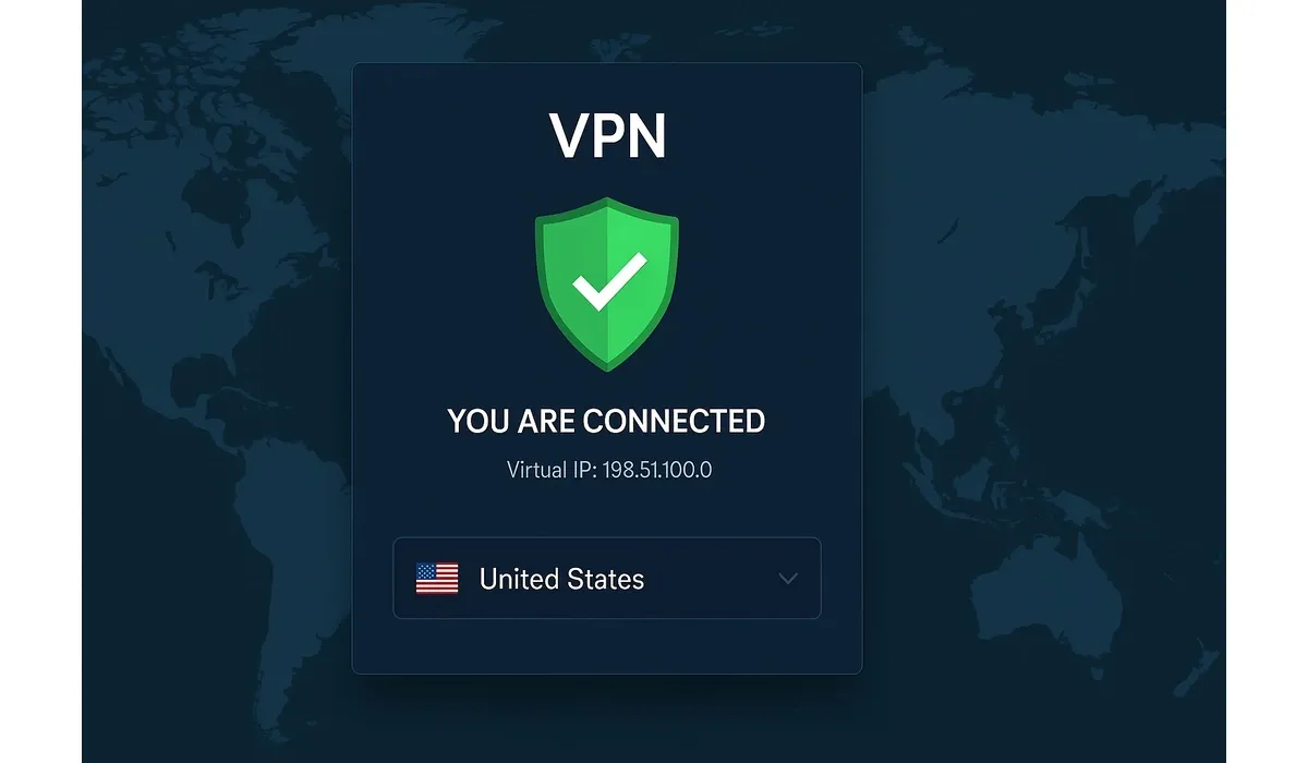 Example of a modern VPN app interface with a secure connection.
