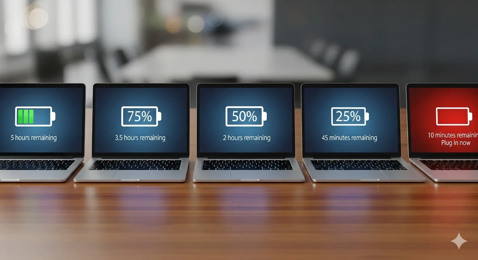 A person working outdoors on a laptop with long battery life.